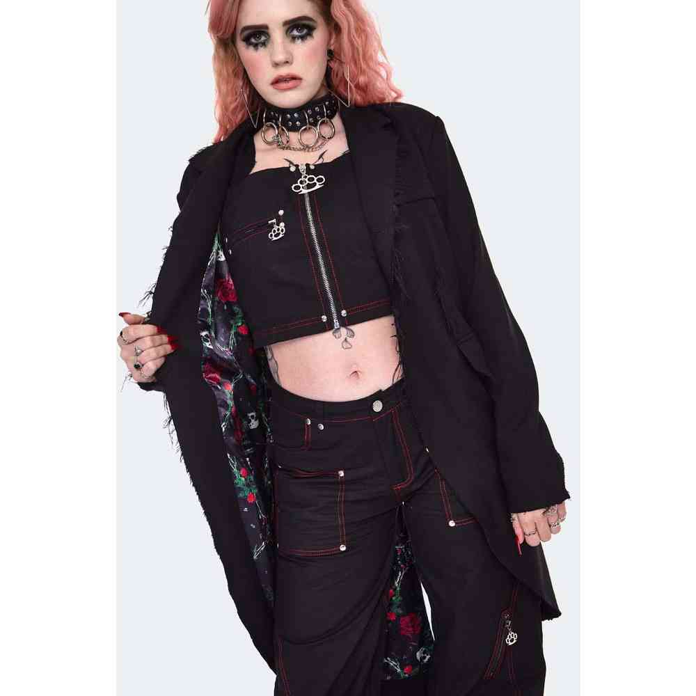 Jawbreaker - Raw Edge Blazer Style Mantel - Schwarz